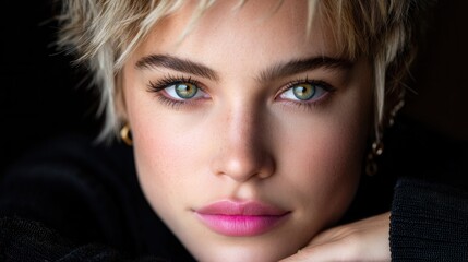 Close-up portrait of a young woman with intense gaze