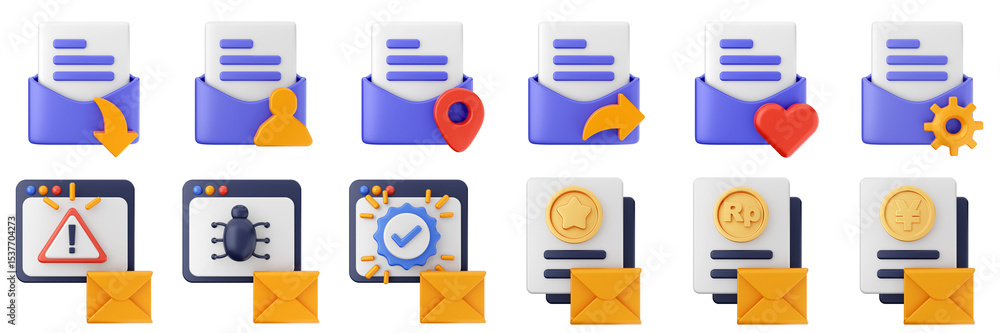 Poster 3d mail email message document file envelope media chat delivery icon set bundle illustration
