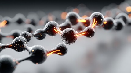 Abstract Graphene Structure, Black Atoms, Orange Links