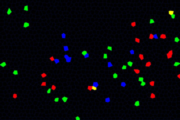 "A dynamic abstract background with vibrant red, yellow, and green brush strokes blending seamlessly on a matte black base."

