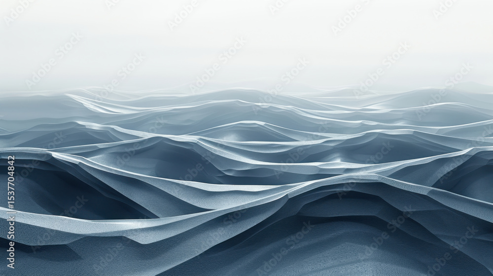 Poster soft abstract waves layered in serene motion create tranquil atmosphere, showcasing blend of blue to
