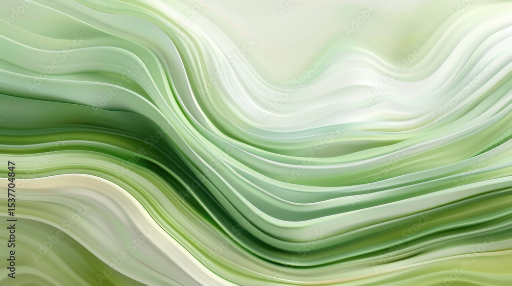 Poster soft abstract waves in layered green tones create serene and calming visual experience, evoking sens