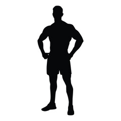 Silhouette of a Strong Athletic Man Standing Confidently in Shorts