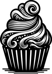 black white cupcake vector vintage line art