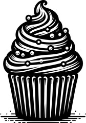 black white cupcake vector vintage line art