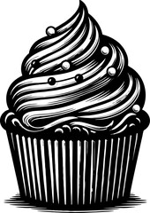 black white cupcake vector vintage line art