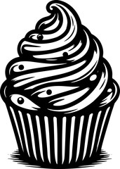 black white cupcake vector vintage line art