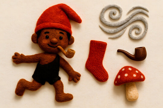 Saci Clay Figure with Pipe, Mushroom and Red Hat