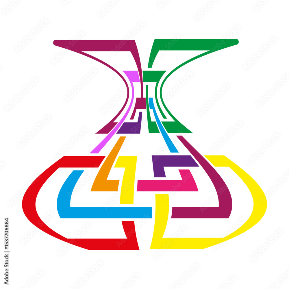 Aufkleber colored maze shape. perspective rainbow vector. abstract curved lines. twisted puzzle figure.