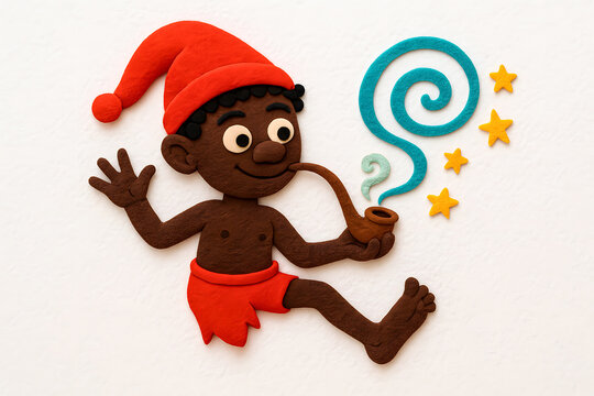 Smiling Saci Character with Pipe and Magical Spirals