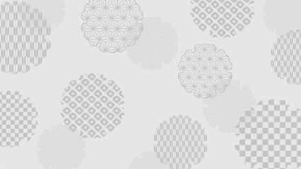 和の背景　様々な和柄の雪輪文（灰色）