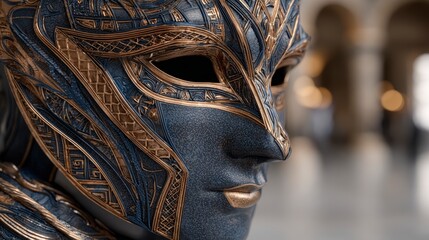 Obraz premium Elegant Venetian Mask Gold Blue Masquerade Costume Party
