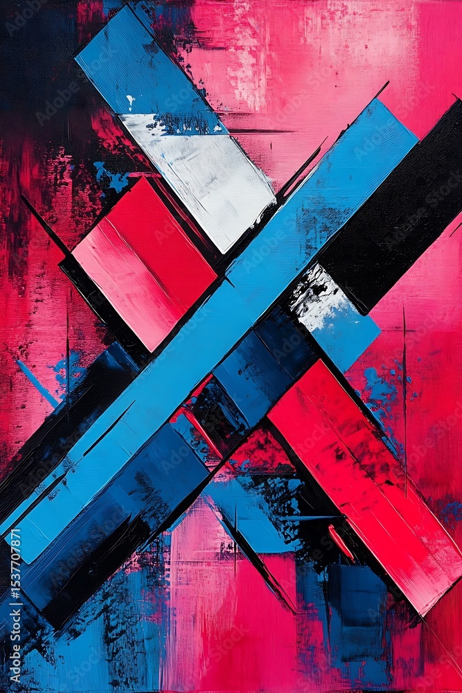 Aufkleber dynamic interplay of bold colors and geometric forms on textured canvas