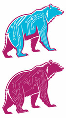 Fototapeta premium Bear technology circuit board animal design vector illustration for tech company and logo design ideas