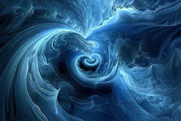 Fotobehang Abstract blue fractal art resembling waves water or smoke creating a dynamic effect © Rayhanios