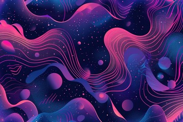 Abstract cosmic landscape in vibrant pink purple and blue with flowing shapes