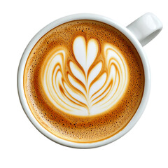 Latte art drink coffee cup beverage cafe espresso cappuccino design isolated on transparent background, png 