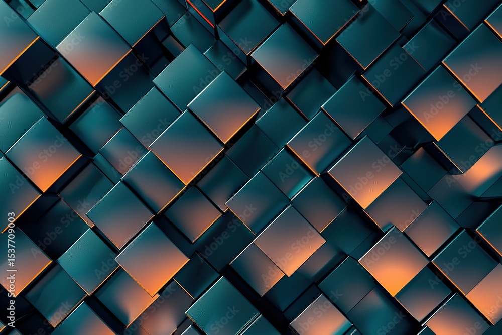 Aufkleber abstract pattern of teal geometric cubes with subtle orange glow in a dynamic arrangement