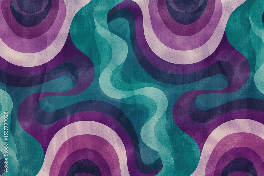 Poster abstract retro curves in teal purple and mauve create a vibrant and groovy design