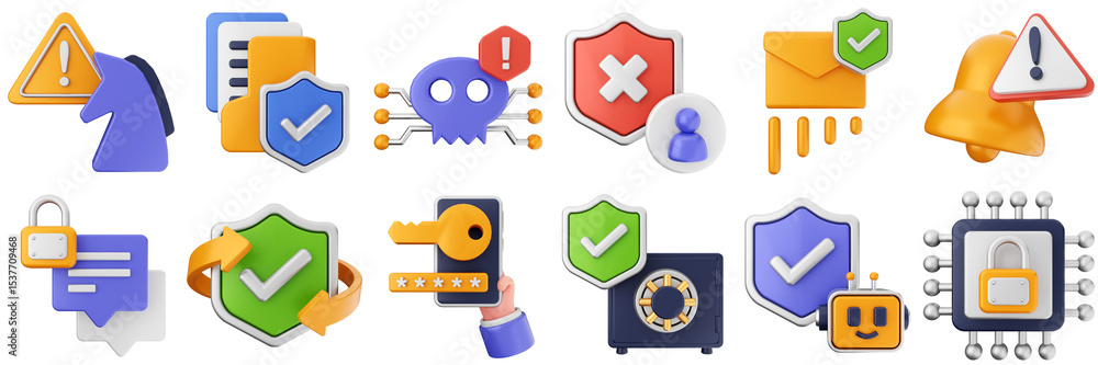 Poster 3d cyber security system safety technology safe digital data information password icon set bundle il