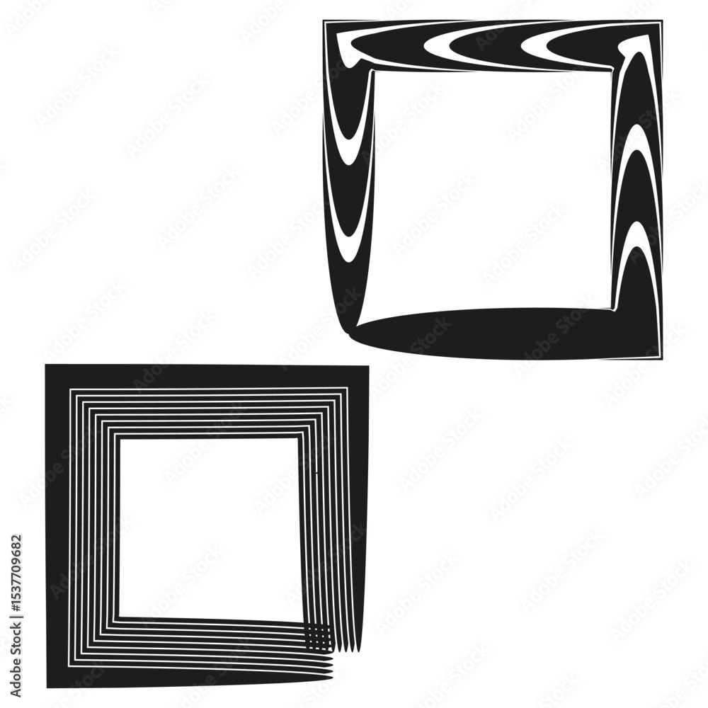 Poster distorted square frame. abstract contour form. geometric design element. optical vector illusion.