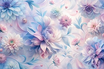 Pastel Floral Dream A Whimsical Arrangement of Delicate Blooms and Swirling Petals in Soft Hues
