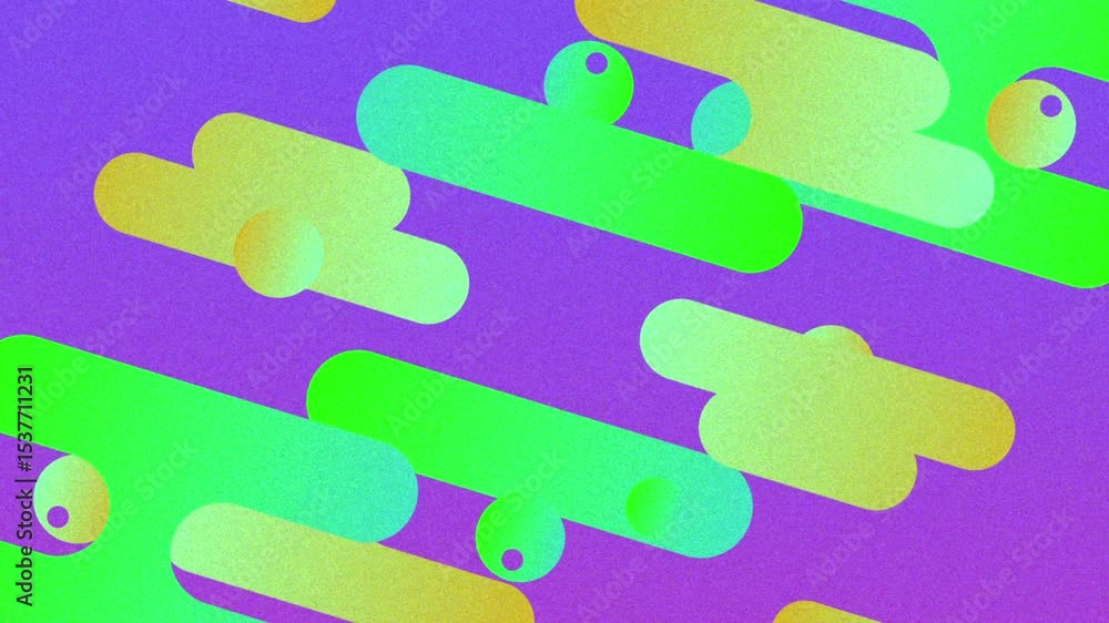 Poster sliding gradient bars and spheres forming pattern on teal backdrop following clip start and exiting