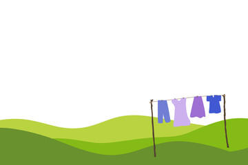 Handdrawn Clothes Hanging on a Clothesline Illustration