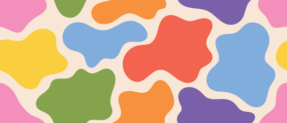 Creative colorful blob pattern. Seamless abstract design with rainbow shapes for fabric prints, wallpapers, and digital artwork.