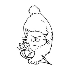 stretching cat yoga pose line art