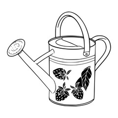 garden watering can with berry and leaf design