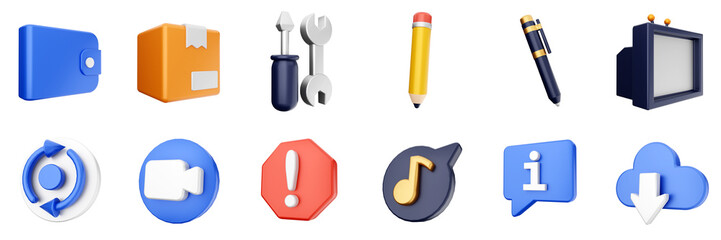 3d user interface icon set bundle illustration