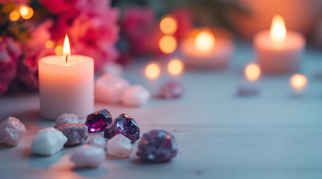 Candlelight and Crystals A Serene Still Life for Meditation and Healing