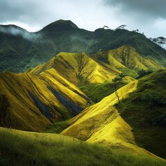 Lush Mountain Ridges: A Vibrant Display of Natural Terrain and Atmospheric Conditions