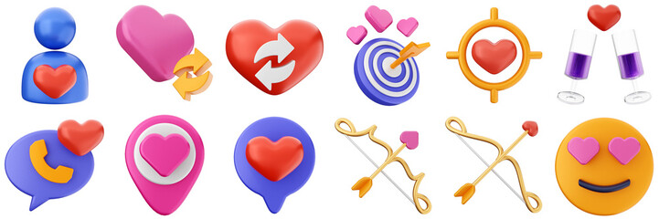 3d valentines day love heart romance present gift box 14 february icon set bundle illustration
