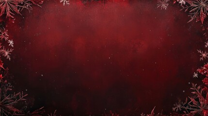 Elegant ruby background with frosty botanical accents for holiday designs