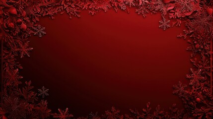 Ornate crimson christmas floral border frame on a dark red backdrop