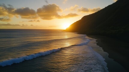 Coastal serenity as twilight embraces the shore of tropical Hawaiian island