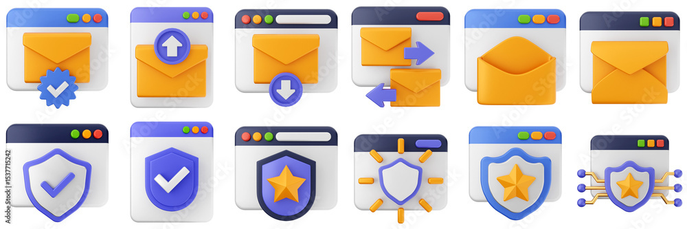 Poster 3d website webpage data digital communication icon set bundle illustration