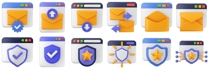 3d website webpage data digital communication icon set bundle illustration