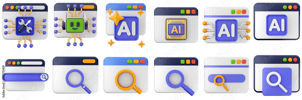 Poster 3d website webpage data digital communication icon set bundle illustration