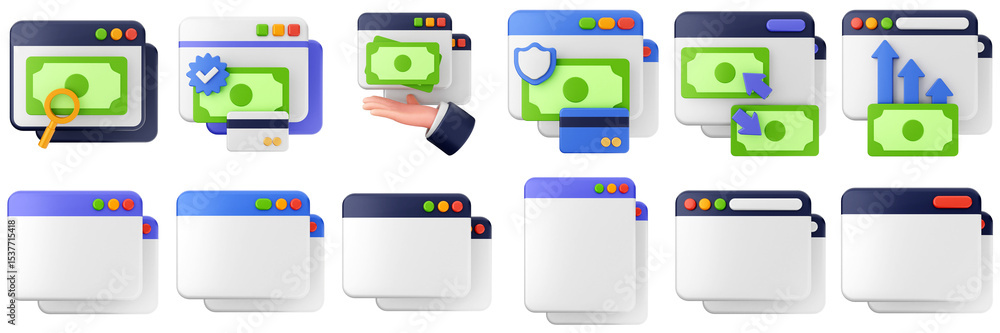 Poster 3d website webpage data digital communication icon set bundle illustration