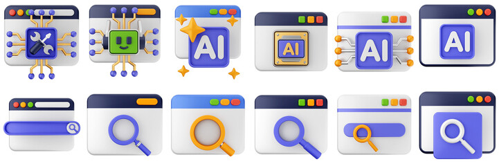 3d website webpage data digital communication icon set bundle illustration