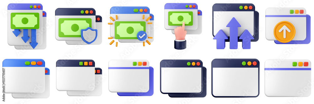 Aufkleber 3d website webpage data digital communication icon set bundle illustration
