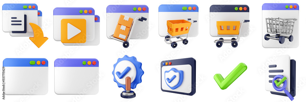 Poster 3d website webpage approved data digital communication icon set bundle illustration