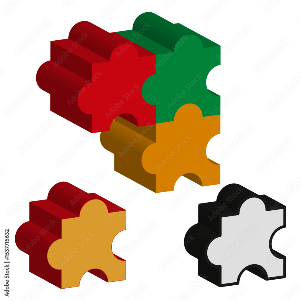 Aufkleber isometric puzzle block. colorful jigsaw symbol. vector game shape. puzzle element icon.