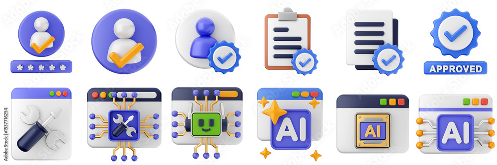 Aufkleber 3d website webpage approved data digital communication icon set bundle illustration