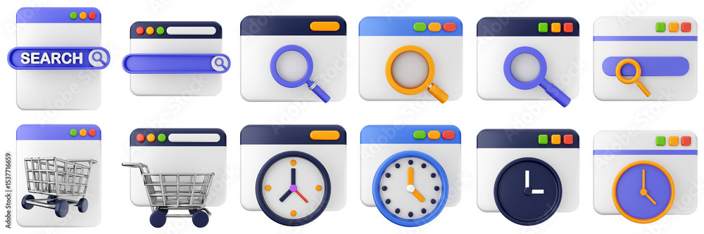 Poster 3d website webpage approved data digital communication icon set bundle illustration