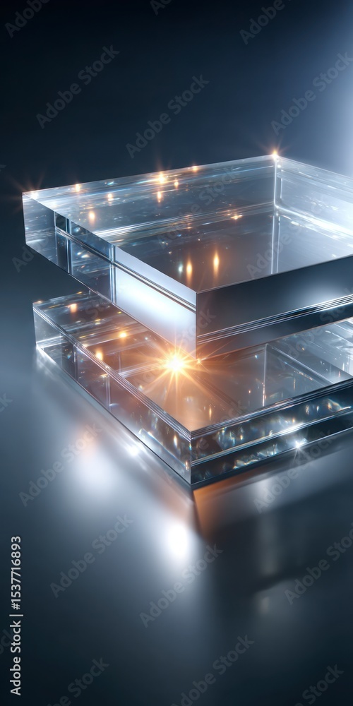 Poster stacked glass blocks transparent acrylic sheets display overlay