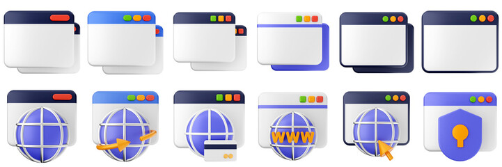 3d website webpage approved data digital communication icon set bundle illustration